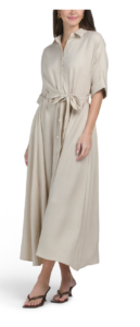 Large Roll Sleeve Button Front Belted Dress