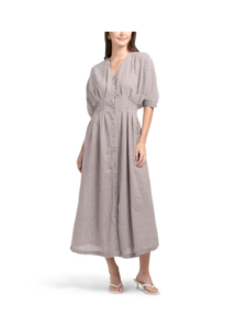 V-neck Button Front Midi Dress