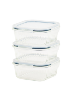 3pk Fluted Glass Square Food Storage Containers