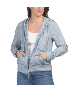 Knit Denim Zip Front Hooded Jacket