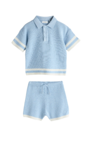 Stripe Polo Sweater & Shorts Set