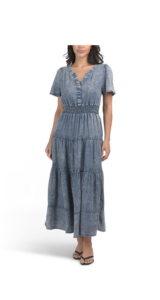 Washed Denim Look Maxi Dress