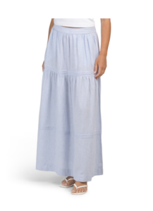 Linen Blend Tiered Skirt with Pintucks