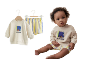 Hi Friend Graphic Sweater & Stripe Shorts Set