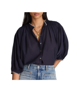 Shirred Voile Button-up Top