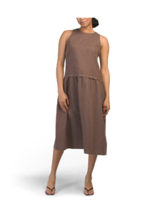 Linen Blend Sleeveless Drop Waist Midi Dress 48in Long