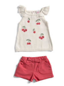 Infant Girls 2pc Cherry Knit Sweater and Shorts Set 12-24m