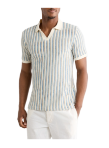 Textured Stripe Johnny Collar Polo