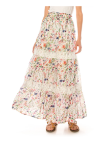 Floral Print Crochet Trim Maxi Skirt