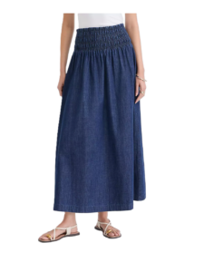Chambray Smocked Midi Skirt