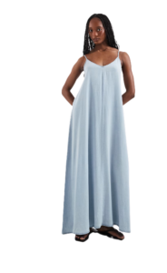 Chambray Maxi Dress in Light Blue