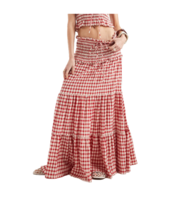 Smocked Waist Tiered Maxi Skirt in Gingham
