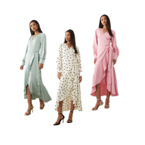 Long Sleeve Satin Wrap Midi Dress in Green Milieu