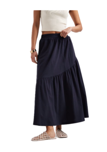 Midi Skirt with Asymmetric Tier in Navy