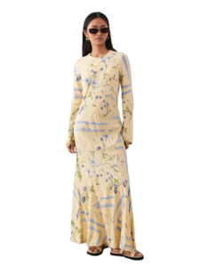 Round Neck Maxi Dress in Yellow Floral Print