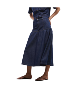 Denim Drop Waist Maxi Skirt in Indigo