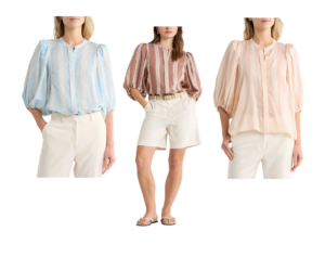 Stripe Balloon Sleeve Button-up Shirt