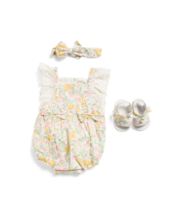 Newborn Girls 3pc Swiss Dot Printed Bubble Romper Set 3-9m
