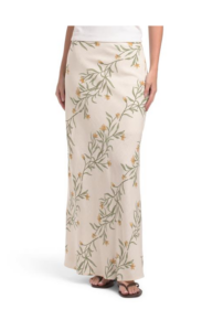 Linen Blend Floral Print Maxi Skirt