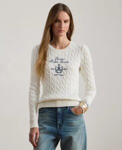 Women's Embroidered-crest Cable-knit Sweater