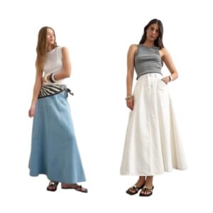 Topshop Denim Circle Seamed Maxi Skirt in Bone