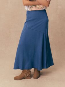 Mid Blue Lightweight Asymmetrical Seamed Denim Slip Skirt
