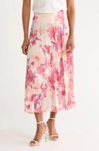 Pleated Floral Print Midi Skirt