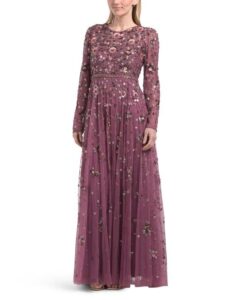 Long Sleeve Embellished Gown