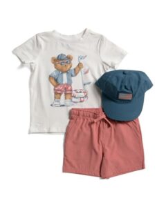 Toddler Boys 2pc Nautical Bear Tee and Shorts with Baseball Hat