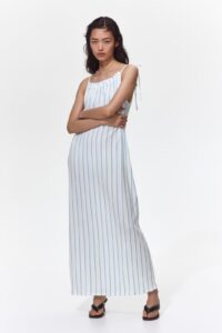 Crinkled Dress with Tie Shoulder Straps