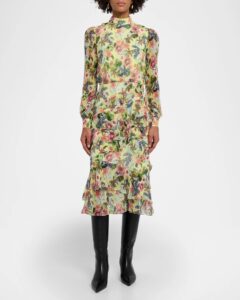 Isa Mock-neck Floral-print Silk Midi Dress