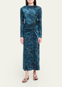Ferrera Long-sleeve Floral Velvet Midi Dress