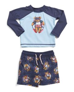 Infant Boys Bear Rash Guard and Swim Trunks Set