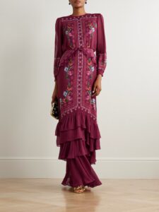 Isa Long-c Ruffled Floral-print Silk Crepe De Chine Gown