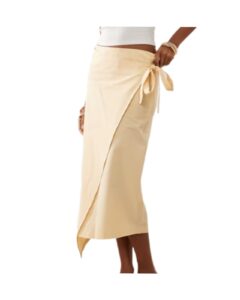 Linen Blend Wrap Skirt in Buttermilk