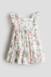 Ruffle-trimmed Patterned Cotton Dress