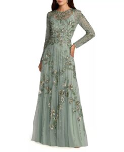 Embellished Tulle Long Sleeve a Line Gown