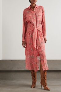 Anesy Gathered Printed Cotton and Silk-blend Crepon Midi Shirt Dress