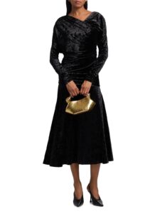 Ruched Velour Jersey A-line Midi-dress