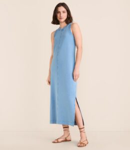 Denim Washed Terrysoft Tank Midi Pocket Dress