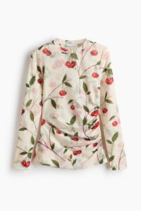 Cherry-print Mesh Top
