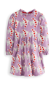 Kids' Love Birds Print Long Sleeve Cotton Jersey Dress