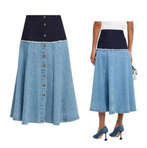 Veena Colorblock Denim Midi Skirt