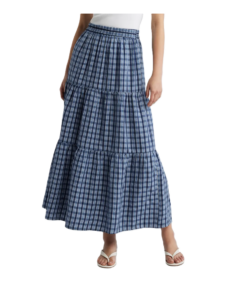 Rockwell Check Tiered Midi Skirt