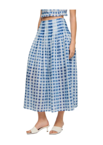 Long Gingham Linen Skirt