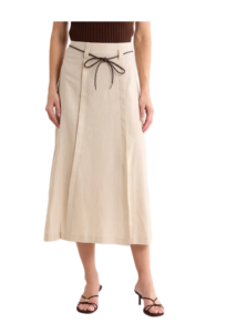 Linen Blend Belted Midi Skirt