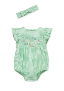 Stripe Floral Bubble Romper & Headband Set (baby) 100% Cotton