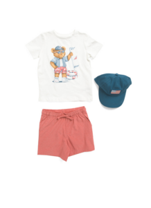 Toddler Boys 3pc Nautical Bear Tee and Shorts with Baseball Hat