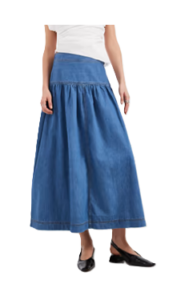 Dropped Waist Denim Maxi Skirt