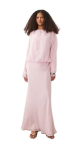 Slash Neck Long Sleeve Maxi Dress in Soft Pink